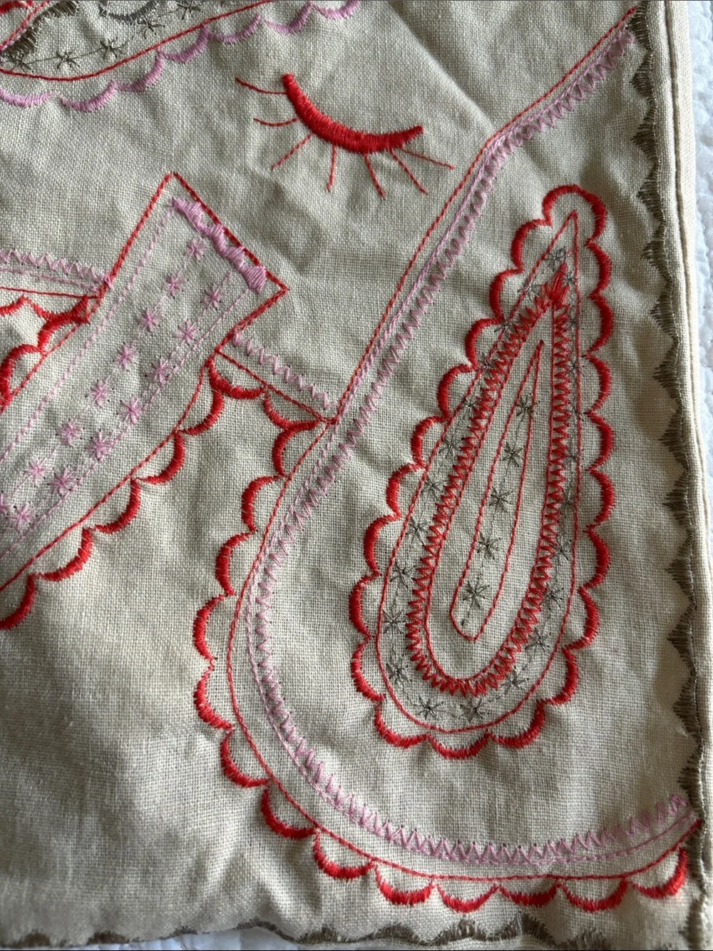 Pottery Barn Kids Linen Blend Embroidered Elegant Motif Throw Pillow Cover Case